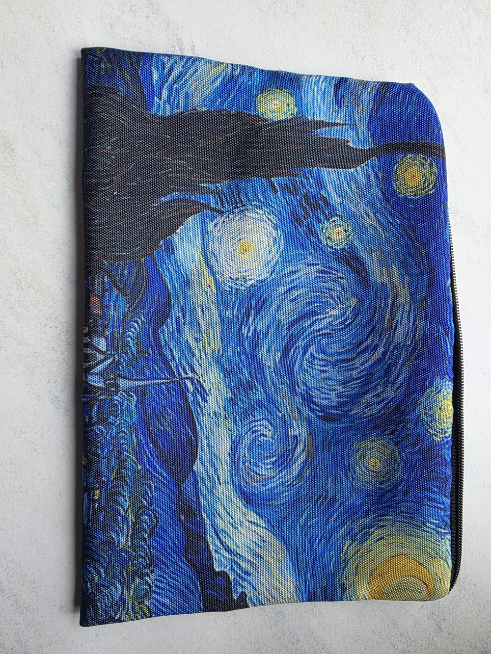 Starry Night Print Canvas Zip Pouch - Blue & Yellow